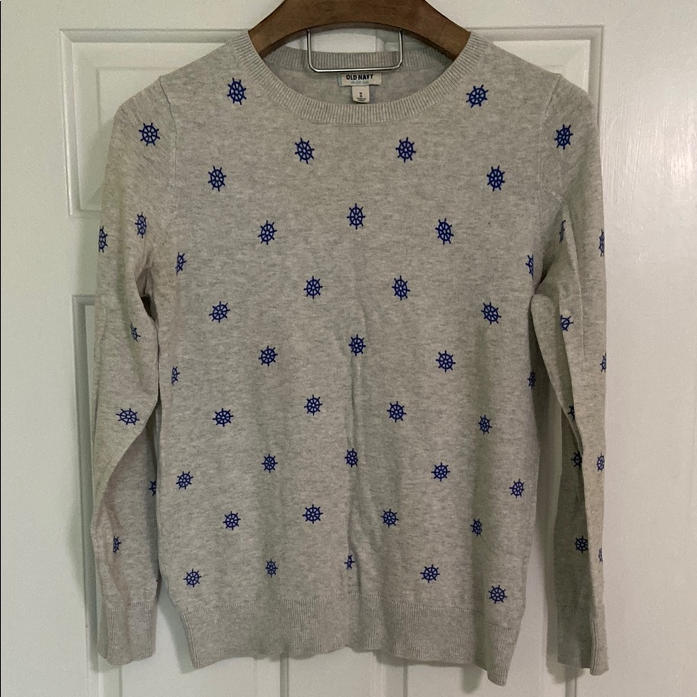 Gray Sweater with Blue Nautical Accents